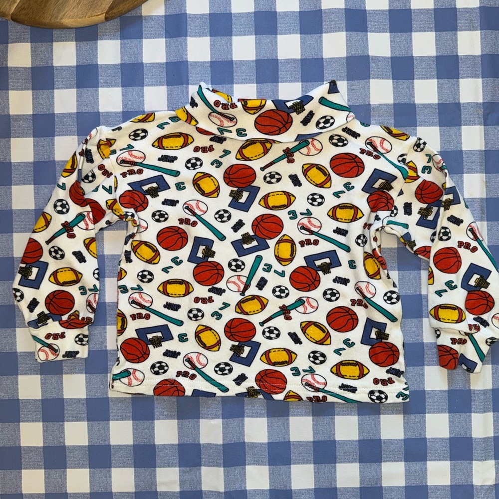 Vintage Long Sleeve Sports Print Turtleneck